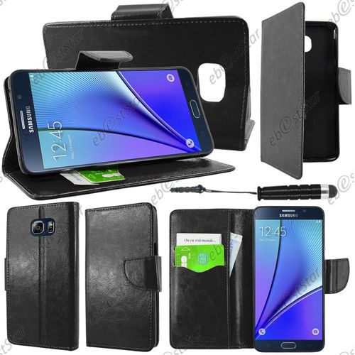 Ebeststar  Housse Coque Etui Portefeuille Support Folio Simi Cuir Pour Samsung Galaxy Note5 Sm-N920f Note 5, Couleur Noir + Mini Stylet + 1 Film Protection D'cran + Lingette