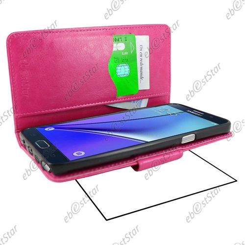 Ebeststar  Housse Coque Etui Portefeuille Support Folio Simi Cuir Pour Samsung Galaxy Note5 Sm-N920f Note 5, Couleur Rose + 1 Film Protection D'cran + Lingette