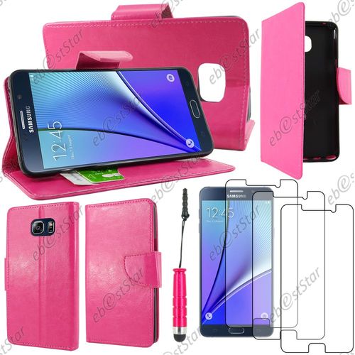 Ebeststar  Housse Coque Etui Portefeuille Support Folio Simi Cuir Pour Samsung Galaxy Note5 Sm-N920f Note 5, Couleur Rose + Mini Stylet 3 Film Plastique