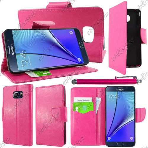 Ebeststar  Housse Coque Etui Portefeuille Support Folio Simi Cuir Pour Samsung Galaxy Note5 Sm-N920f Note 5, Couleur Rose + Stylet + 1 Film Protection D'cran + Lingette