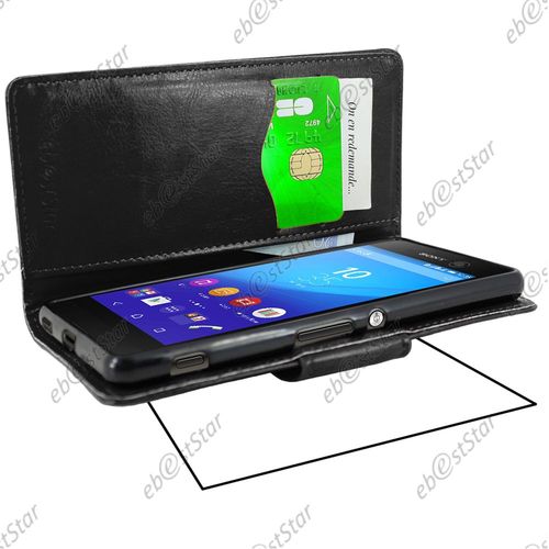 Ebeststar  Housse Coque Etui Portefeuille Support Folio Simi Cuir Pour Sony Xperia M5, M5 Dual, Couleur Noir + 1 Film Protection D'cran + Lingette