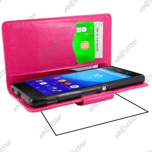 Ebeststar  Housse Coque Etui Portefeuille Support Folio Simi Cuir Pour Sony Xperia M5, M5 Dual, Couleur Rose + 1 Film Protection D'cran + Lingette