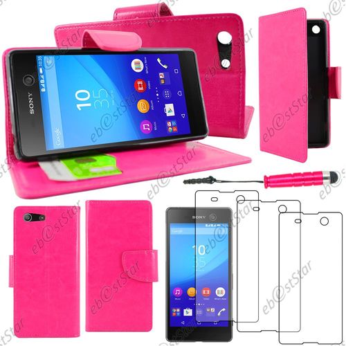 Ebeststar  Housse Coque Etui Portefeuille Support Folio Simi Cuir Pour Sony Xperia M5, M5 Dual, Couleur Rose + Mini Stylet 3 Film Plastique