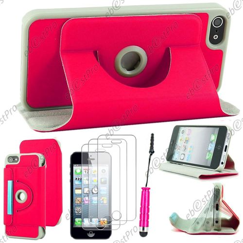 Ebeststar  Housse Coque Etui Pu Cuir Rotatif Avec Support  Rotation 360 Pour Apple Iphone 5s, 5, Couleur Rose + Mini Stylet 3 Film