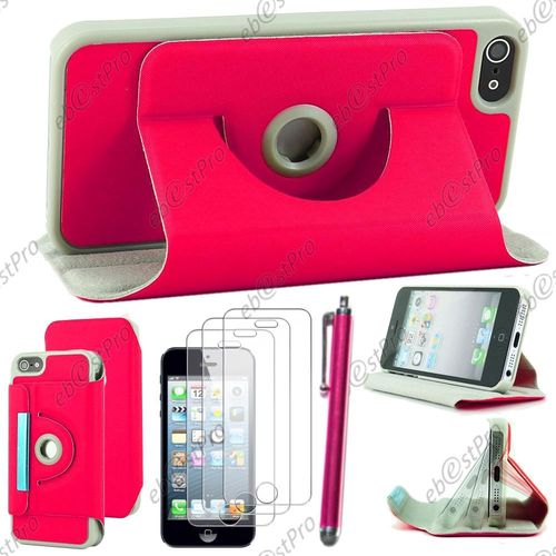 Ebeststar  Housse Coque Etui Pu Cuir Rotatif Avec Support  Rotation 360 Pour Apple Iphone 5s, 5, Couleur Rose + Stylet 3 Film