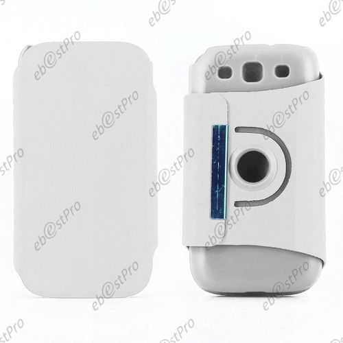 Ebeststar  Housse Coque Etui Pu Cuir Rotatif Avec Support  Rotation 360 Pour Samsung Galaxy S3 I9300 I9305, Couleur Blanc + Film Verre Tremp