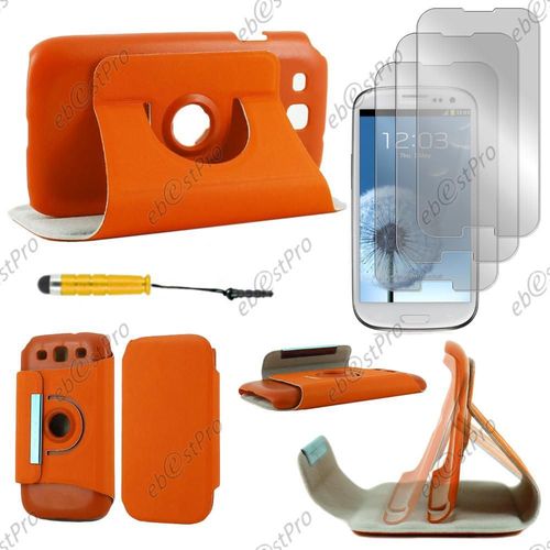 Ebeststar  Housse Coque Etui Pu Cuir Rotatif Avec Support  Rotation 360 Pour Samsung Galaxy S3 I9300 I9305, Couleur Orange + Mini Stylet 3 Film