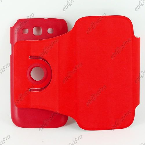 Ebeststar  Housse Coque Etui Pu Cuir Rotatif Avec Support  Rotation 360 Pour Samsung Galaxy S3 I9300 I9305, Couleur Rouge + Film Verre Tremp