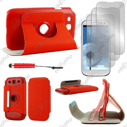 Ebeststar  Housse Coque Etui Pu Cuir Rotatif Avec Support  Rotation 360 Pour Samsung Galaxy S3 I9300 I9305, Couleur Rouge + Mini Stylet 3 Film