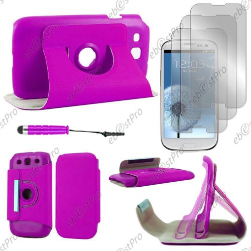 Ebeststar  Housse Coque Etui Pu Cuir Rotatif Avec Support  Rotation 360 Pour Samsung Galaxy S3 I9300 I9305, Couleur Violet + Mini Stylet 3 Film