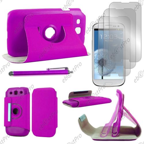 Ebeststar  Housse Coque Etui Pu Cuir Rotatif Avec Support  Rotation 360 Pour Samsung Galaxy S3 I9300 I9305, Couleur Violet + Stylet 3 Film