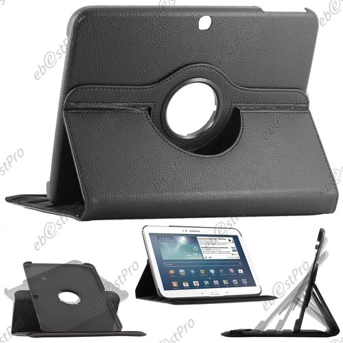 Ebeststar  Housse Coque Etui Pu Cuir Rotatif Support Rotation 360 + Film Pour Samsung Galaxy Tab 3 10.1 Gt-P5210 / 10 Pouces P5200 P5220, Couleur Noir