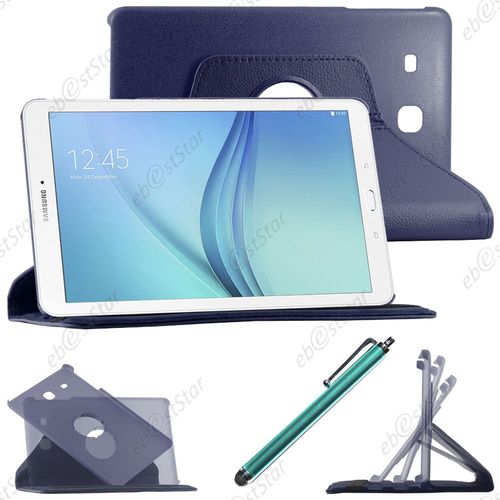 Ebeststar  Housse Coque Etui Pu Cuir Rotatif Avec Support  Rotation 360 Pour Samsung Galaxy Tab E 9.6 T560, T561, Couleur Bleu Fonc + Stylet + 1 Film Protection D'cran + Lingette