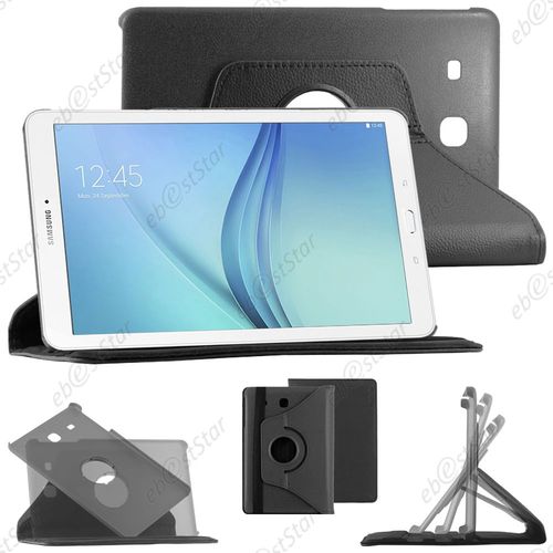 Ebeststar  Housse Coque Etui Pu Cuir Rotatif Avec Support  Rotation 360 Pour Samsung Galaxy Tab E 9.6 T560, T561, Couleur Noir + 1 Film Protection D'cran + Lingette
