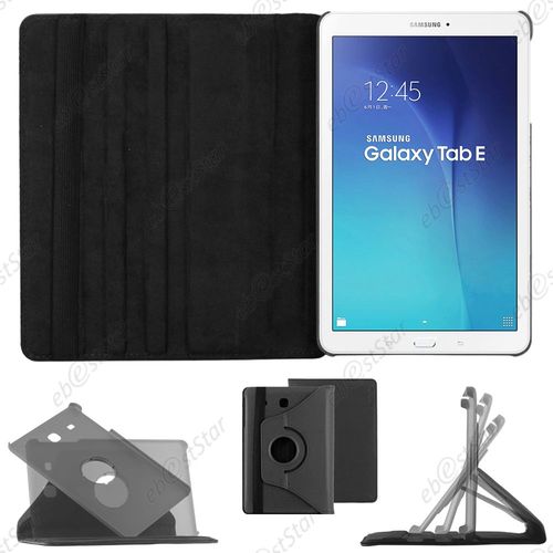 Ebeststar  Housse Coque Etui Pu Cuir Rotatif Avec Support  Rotation 360 Pour Samsung Galaxy Tab E 9.6 T560, T561, Couleur Noir + Mini Stylet 3 Film Plastique