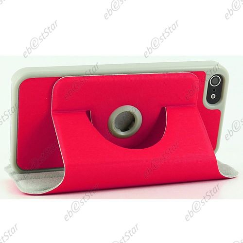 Ebeststar  Housse Coque Etui Pu Cuir Rotatif Support Rotation 360 + Film Pour Apple Iphone 5s / 5, Couleur Rose