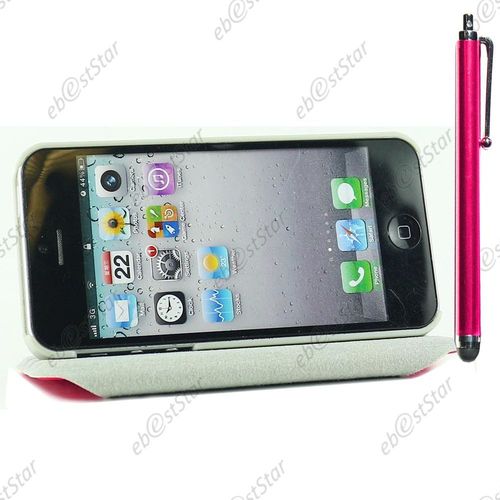 Ebeststar  Housse Coque Etui Pu Cuir Rotatif Support Rotation 360 + Film + Stylet Pour Apple Iphone 5s / 5, Couleur Rose