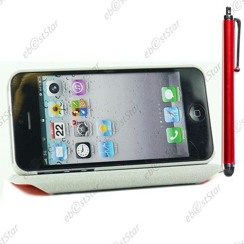 Ebeststar  Housse Coque Etui Pu Cuir Rotatif Support Rotation 360 + Film + Stylet Pour Apple Iphone 5s / 5, Couleur Rouge