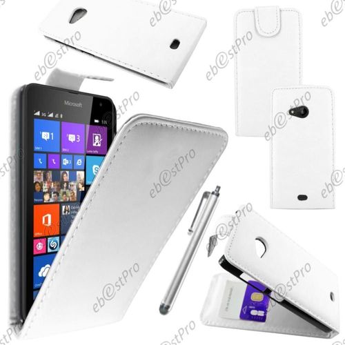 Ebeststar  Housse Coque Etui Simili Cuir  Rabat Vertical Pour Microsoft Lumia 535, Couleur Blanc + Stylet + Film Protection D'cran