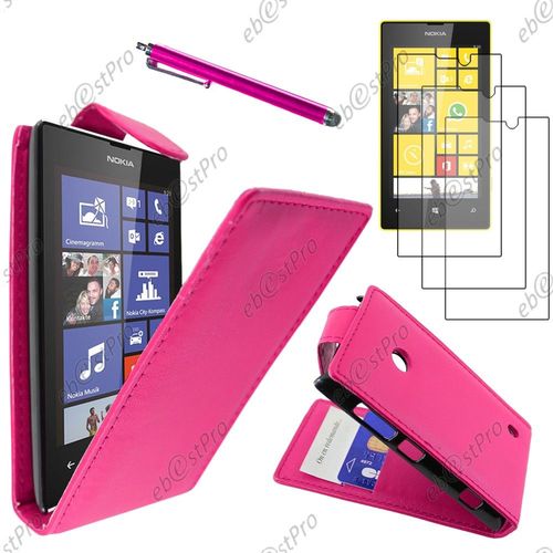 Ebeststar  Housse Coque Etui Simili Cuir  Rabat Vertical Pour Nokia Lumia 520, Couleur Rose + Stylet 3 Film