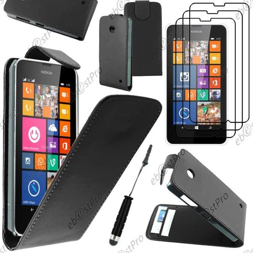 Ebeststar  Housse Coque Etui Simili Cuir  Rabat Vertical Pour Nokia Lumia 630, Couleur Noir + Mini Stylet 3 Film