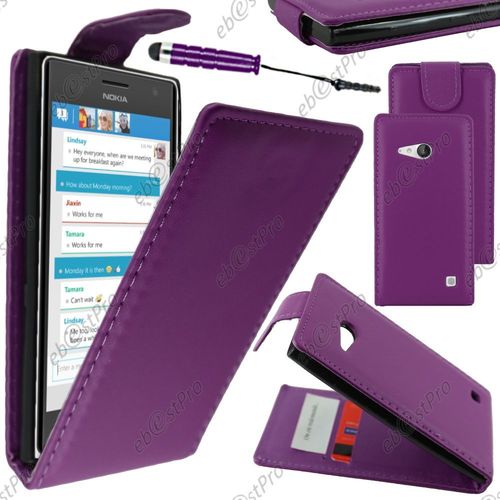 Ebeststar  Housse Coque Etui Simili Cuir  Rabat Vertical Pour Nokia Lumia 735 730 Dual, Couleur Violet + Mini Stylet + Film Protection D'cran