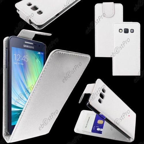 Ebeststar  Housse Coque Etui Simili Cuir  Rabat Vertical Pour Samsung Galaxy A3 Sm-A300f, Couleur Blanc + Film Protection D'cran