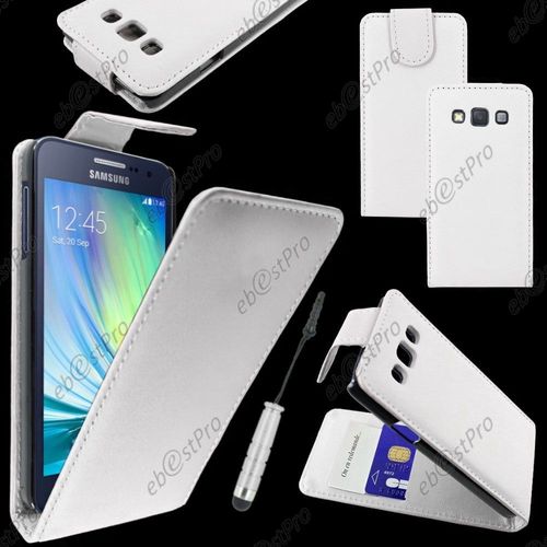 Ebeststar  Housse Coque Etui Simili Cuir  Rabat Vertical Pour Samsung Galaxy A3 Sm-A300f, Couleur Blanc + Mini Stylet + Film Protection D'cran