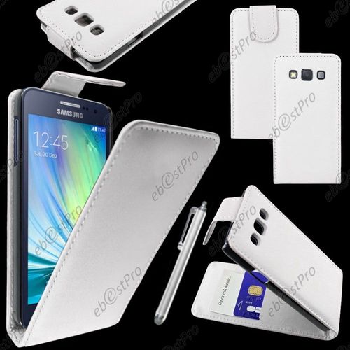 Ebeststar  Housse Coque Etui Simili Cuir  Rabat Vertical Pour Samsung Galaxy A3 Sm-A300f, Couleur Blanc + Stylet + Film Protection D'cran
