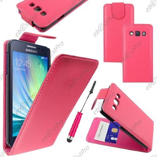 Ebeststar  Housse Coque Etui Simili Cuir  Rabat Vertical Pour Samsung Galaxy A3 Sm-A300f, Couleur Rose + Mini Stylet + Film Protection D'cran