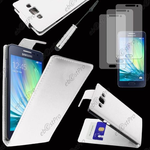 Ebeststar  Housse Coque Etui Simili Cuir  Rabat Vertical Pour Samsung Galaxy A5 Sm-A500f, Couleur Blanc + Mini Stylet 3 Film