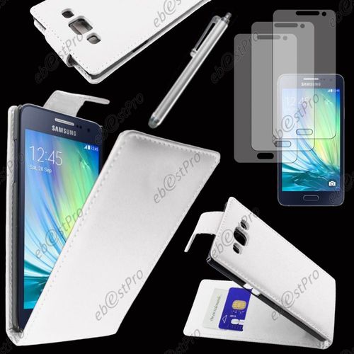 Ebeststar  Housse Coque Etui Simili Cuir  Rabat Vertical Pour Samsung Galaxy A5 Sm-A500f, Couleur Blanc + Stylet 3 Film