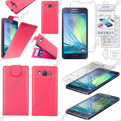 Ebeststar  Housse Coque Etui Simili Cuir  Rabat Vertical Pour Samsung Galaxy A5 Sm-A500f, Couleur Rose + Film Verre Tremp