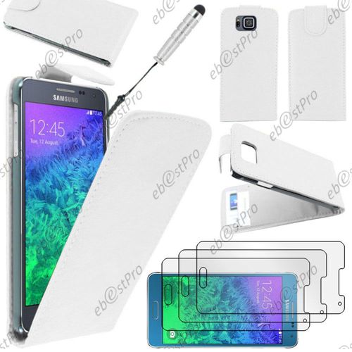 Ebeststar  Housse Coque Etui Simili Cuir  Rabat Vertical Pour Samsung Galaxy Alpha Sm-G850f, Couleur Blanc + Mini Stylet 3 Film