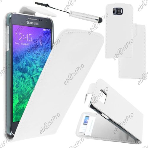 Ebeststar  Housse Coque Etui Simili Cuir  Rabat Vertical Pour Samsung Galaxy Alpha Sm-G850f, Couleur Blanc + Mini Stylet + Film Protection D'cran