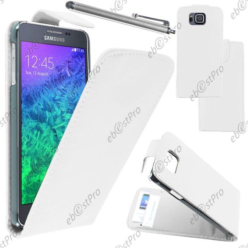 Ebeststar  Housse Coque Etui Simili Cuir  Rabat Vertical Pour Samsung Galaxy Alpha Sm-G850f, Couleur Blanc + Stylet + Film Protection D'cran