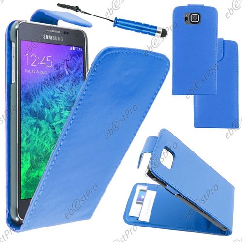 Ebeststar  Housse Coque Etui Simili Cuir  Rabat Vertical Pour Samsung Galaxy Alpha Sm-G850f, Couleur Bleu + Mini Stylet + Film Protection D'cran