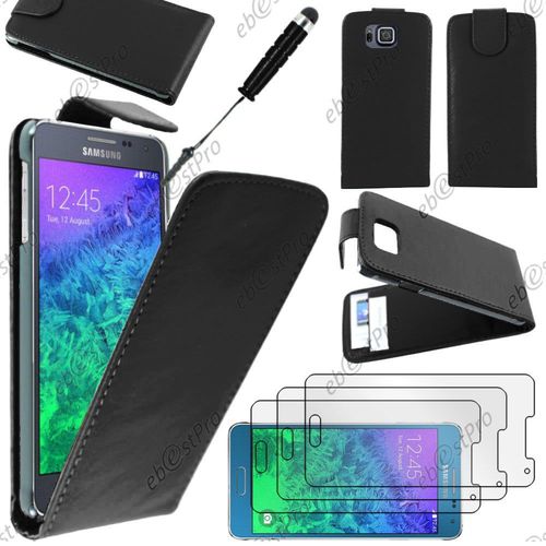 Ebeststar  Housse Coque Etui Simili Cuir  Rabat Vertical Pour Samsung Galaxy Alpha Sm-G850f, Couleur Noir + Mini Stylet 3 Film
