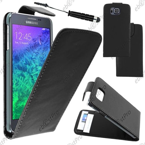 Ebeststar  Housse Coque Etui Simili Cuir  Rabat Vertical Pour Samsung Galaxy Alpha Sm-G850f, Couleur Noir + Mini Stylet + Film Protection D'cran