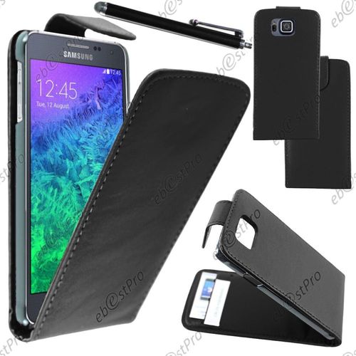 Ebeststar  Housse Coque Etui Simili Cuir  Rabat Vertical Pour Samsung Galaxy Alpha Sm-G850f, Couleur Noir + Stylet + Film Protection D'cran
