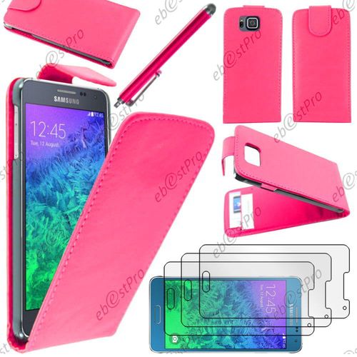 Ebeststar  Housse Coque Etui Simili Cuir  Rabat Vertical Pour Samsung Galaxy Alpha Sm-G850f, Couleur Rose + Stylet 3 Film