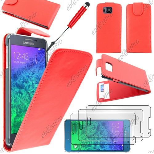 Ebeststar  Housse Coque Etui Simili Cuir  Rabat Vertical Pour Samsung Galaxy Alpha Sm-G850f, Couleur Rouge + Mini Stylet 3 Film