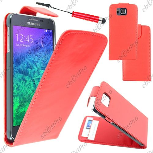 Ebeststar  Housse Coque Etui Simili Cuir  Rabat Vertical Pour Samsung Galaxy Alpha Sm-G850f, Couleur Rouge + Mini Stylet + Film Protection D'cran