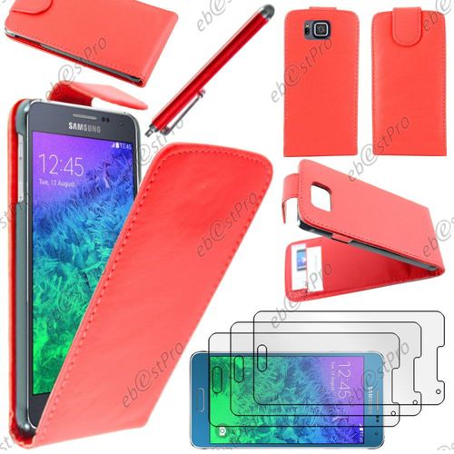 Ebeststar  Housse Coque Etui Simili Cuir  Rabat Vertical Pour Samsung Galaxy Alpha Sm-G850f, Couleur Rouge + Stylet 3 Film