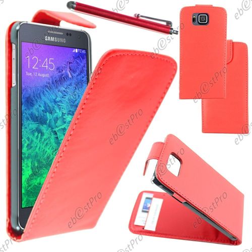 Ebeststar  Housse Coque Etui Simili Cuir  Rabat Vertical Pour Samsung Galaxy Alpha Sm-G850f, Couleur Rouge + Stylet + Film Protection D'cran
