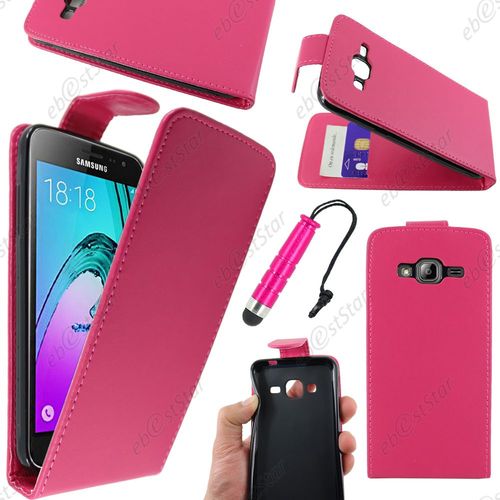 Ebeststar  Housse Coque Etui Simili Cuir  Rabat Vertical Pour Samsung Galaxy J3 Sm-J300f, Couleur Rose + Mini Stylet + 1 Film Protection D'cran + Lingette
