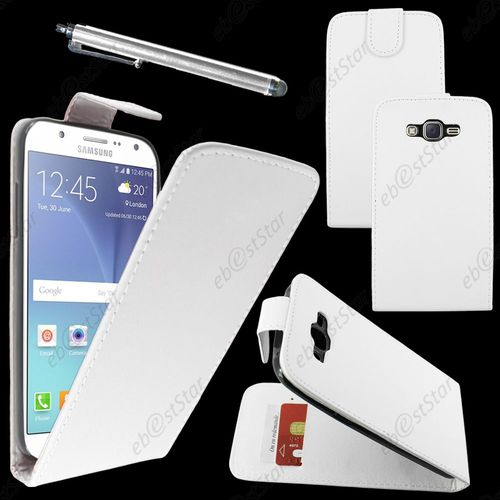 Ebeststar  Housse Coque Etui Simili Cuir  Rabat Vertical Pour Samsung Galaxy J7 Sm-J700f J700h, Couleur Blanc + Stylet + 1 Film Protection D'cran + Lingette