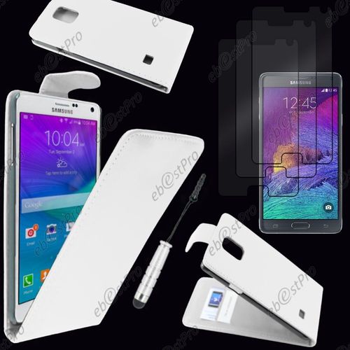 Ebeststar  Housse Coque Etui Simili Cuir  Rabat Vertical Pour Samsung Galaxy Note 4 N910f, Couleur Blanc + Mini Stylet 3 Film