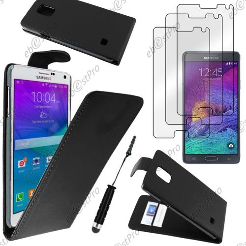 Ebeststar  Housse Coque Etui Simili Cuir  Rabat Vertical Pour Samsung Galaxy Note 4 N910f, Couleur Noir + Mini Stylet 3 Film