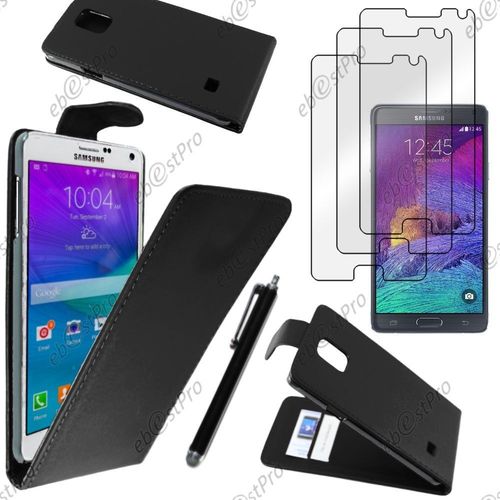 Ebeststar  Housse Coque Etui Simili Cuir  Rabat Vertical Pour Samsung Galaxy Note 4 N910f, Couleur Noir + Stylet 3 Film